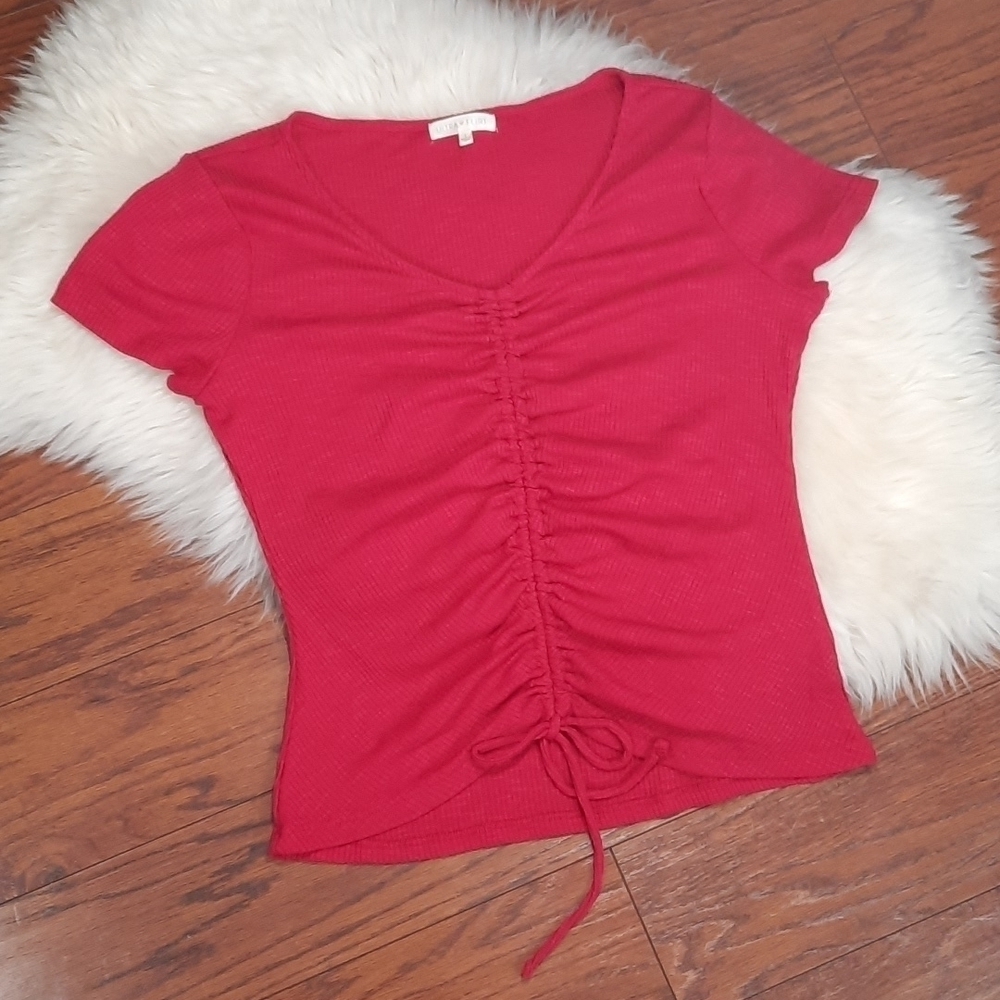 Ultra Flirt Ruched Front Shortsleeve Fitted Shirt